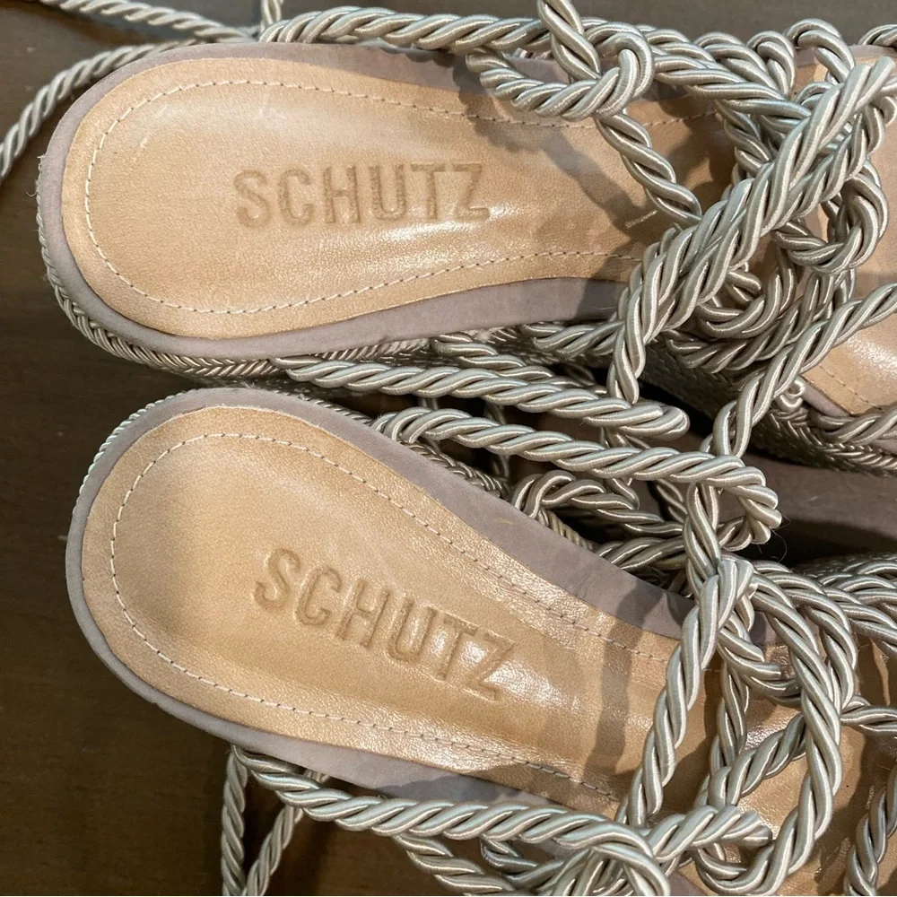 Schutz x Revolve Murana Platform Sandals Strappy Rope Tie 6.5B Women’s Champagne